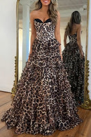 Load image into Gallery viewer, Sparkly Brown Leopard Sweetheart Beaded Long Corset Prom Dress with Ruffles