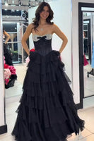 Load image into Gallery viewer, Sparkly Pink Beaded Sweetheart Ruffled Corset Long Prom Dress with Slit