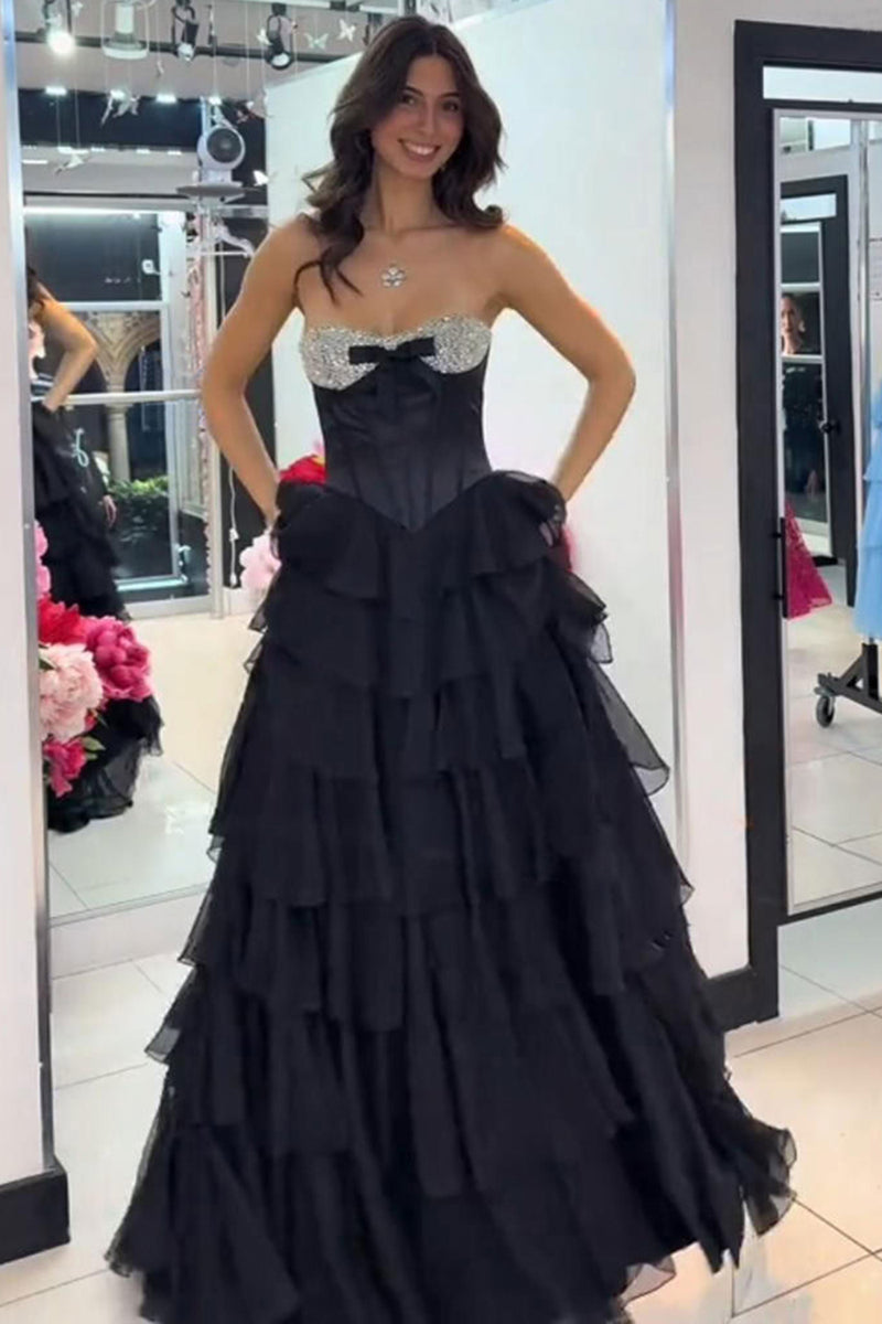 Load image into Gallery viewer, Sparkly Pink Beaded Sweetheart Ruffled Corset Long Prom Dress with Slit