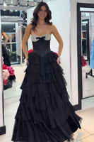 Load image into Gallery viewer, Sparkly Pink Beaded Sweetheart Ruffled Corset Long Prom Dress with Slit