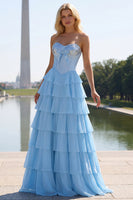 Load image into Gallery viewer, Sparkly Pink Beaded Sweetheart Ruffled Corset Long Prom Dress with Slit