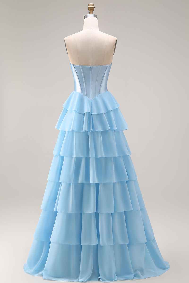 Load image into Gallery viewer, Pink Ruffled Sequin Long Corset Prom Dress with Bow