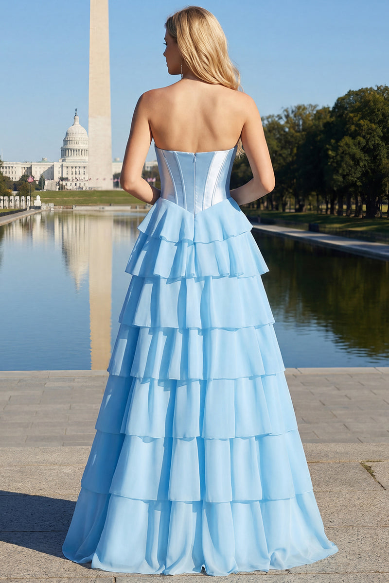 Load image into Gallery viewer, Sparkly Pink Beaded Sweetheart Ruffled Corset Long Prom Dress with Slit
