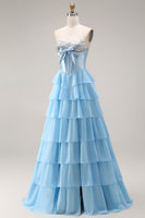 Load image into Gallery viewer, Pink Ruffled Sequin Long Corset Prom Dress with Bow