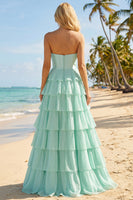 Load image into Gallery viewer, Pink Ruffled Sequin Long Corset Prom Dress with Bow