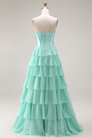 Load image into Gallery viewer, Pink Ruffled Sequin Long Corset Prom Dress with Bow