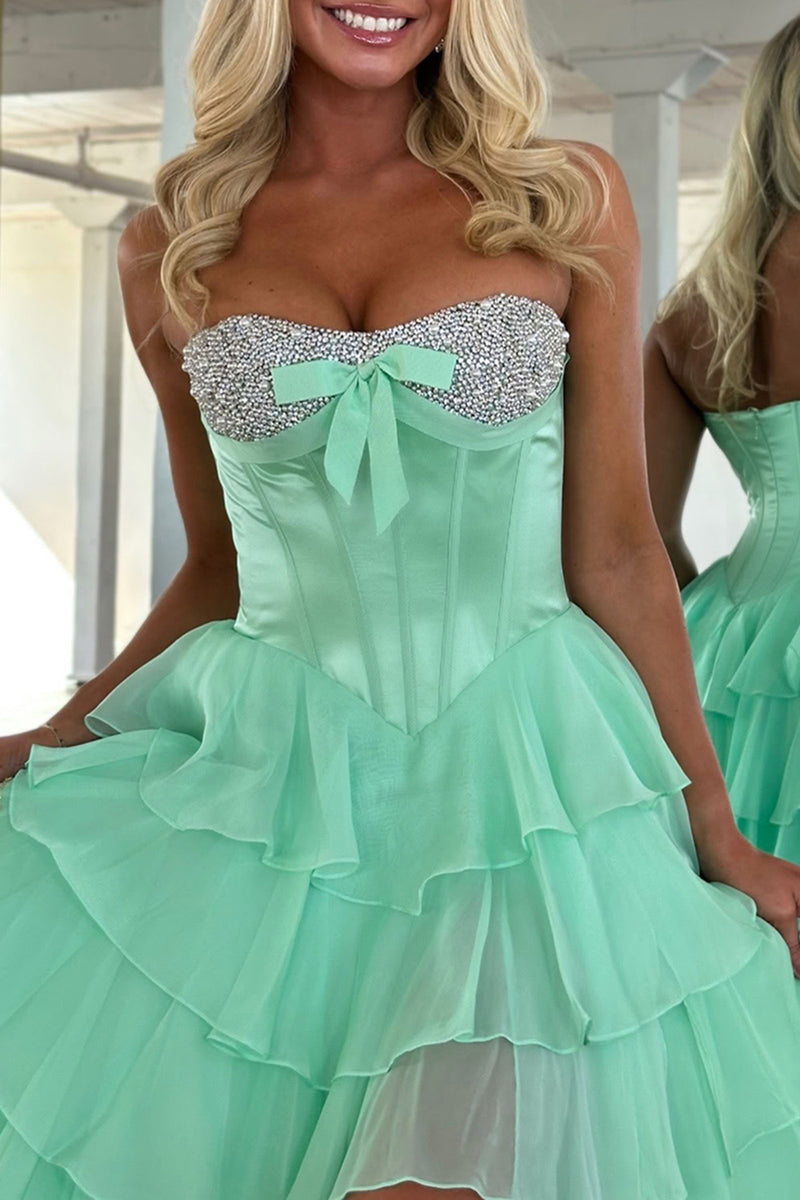 Load image into Gallery viewer, Sparkly Pink Beaded Sweetheart Ruffled Corset Long Prom Dress with Slit