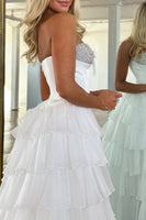 Load image into Gallery viewer, Sparkly Pink Beaded Sweetheart Ruffled Corset Long Prom Dress with Slit
