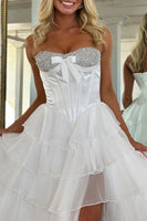 Load image into Gallery viewer, Sparkly Pink Beaded Sweetheart Ruffled Corset Long Prom Dress with Slit