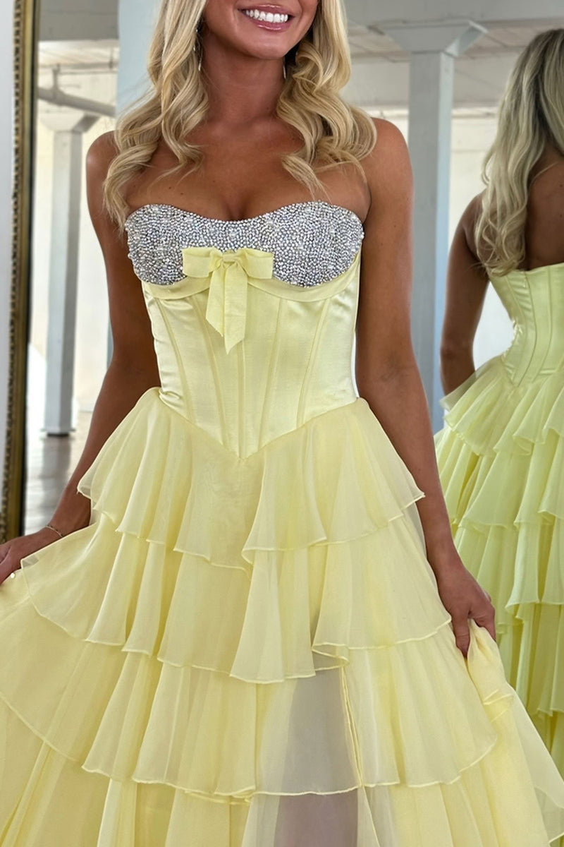 Load image into Gallery viewer, Sparkly Pink Beaded Sweetheart Ruffled Corset Long Prom Dress with Slit