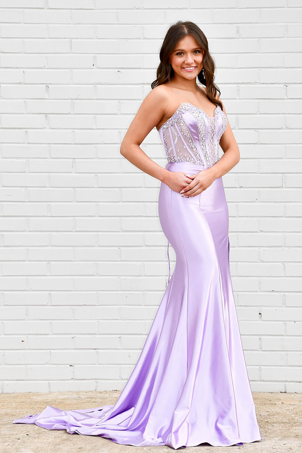 Sparkly Lilac Sweetheart Beaded Corset Mermaid Long Prom Dress