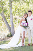 Load image into Gallery viewer, Sparkly White Off the Shoulder Long Corsert Prom Dress with Side Cape