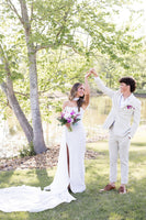 Load image into Gallery viewer, Sparkly White Off the Shoulder Long Corsert Prom Dress with Side Cape