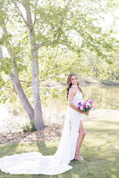 Load image into Gallery viewer, Sparkly White Off the Shoulder Long Corsert Prom Dress with Side Cape