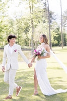 Load image into Gallery viewer, Sparkly White Off the Shoulder Long Corsert Prom Dress with Side Cape