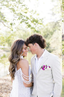 Load image into Gallery viewer, Sparkly White Off the Shoulder Long Corsert Prom Dress with Side Cape