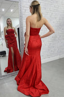 Load image into Gallery viewer, Strapless Pink Satin Memraid Long Prom Dress with Bow