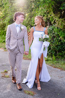 Load image into Gallery viewer, Sparkly White Mermaid Beaded Thick Straps Long Prom Dress with Bow