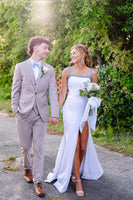 Load image into Gallery viewer, Sparkly White Mermaid Beaded Thick Straps Long Prom Dress with Bow