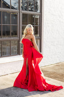 Load image into Gallery viewer, Red Satin Strapless Mermaid Long Prom Dress with Bow