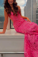Load image into Gallery viewer, Sparkly Fuchsia Spaghetti Straps Mermaid Sequin Long Prom Dress