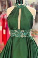 Load image into Gallery viewer, Sparkly Green Halter Long Prom Dress with Beadings