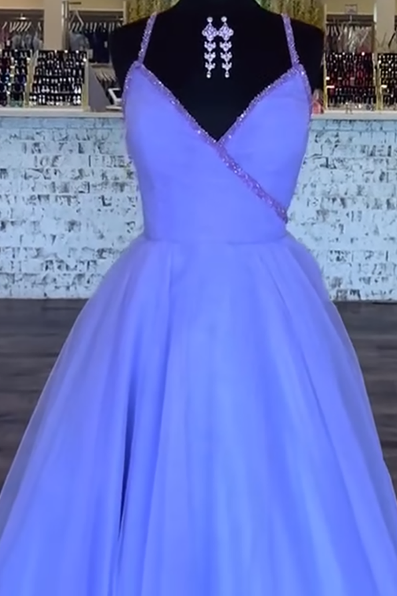 Load image into Gallery viewer, Sparkly Blue A Line Long Prom Dress with Beadings