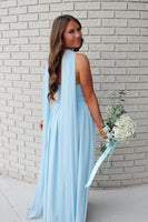 Load image into Gallery viewer, Blue Strapless A Line Long Prom Dress with Cape