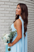 Load image into Gallery viewer, Blue Strapless A Line Long Prom Dress with Cape