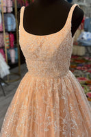Load image into Gallery viewer, Champagne Thick Straps A Line Long Prom Dress with Appliques