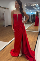 Load image into Gallery viewer, Strapless Fuchsia Satin Corset Long Prom Dress with Side Cape