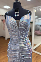 Load image into Gallery viewer, Gold Mermaid Spaghetti Straps Ruched Long Prom Dress