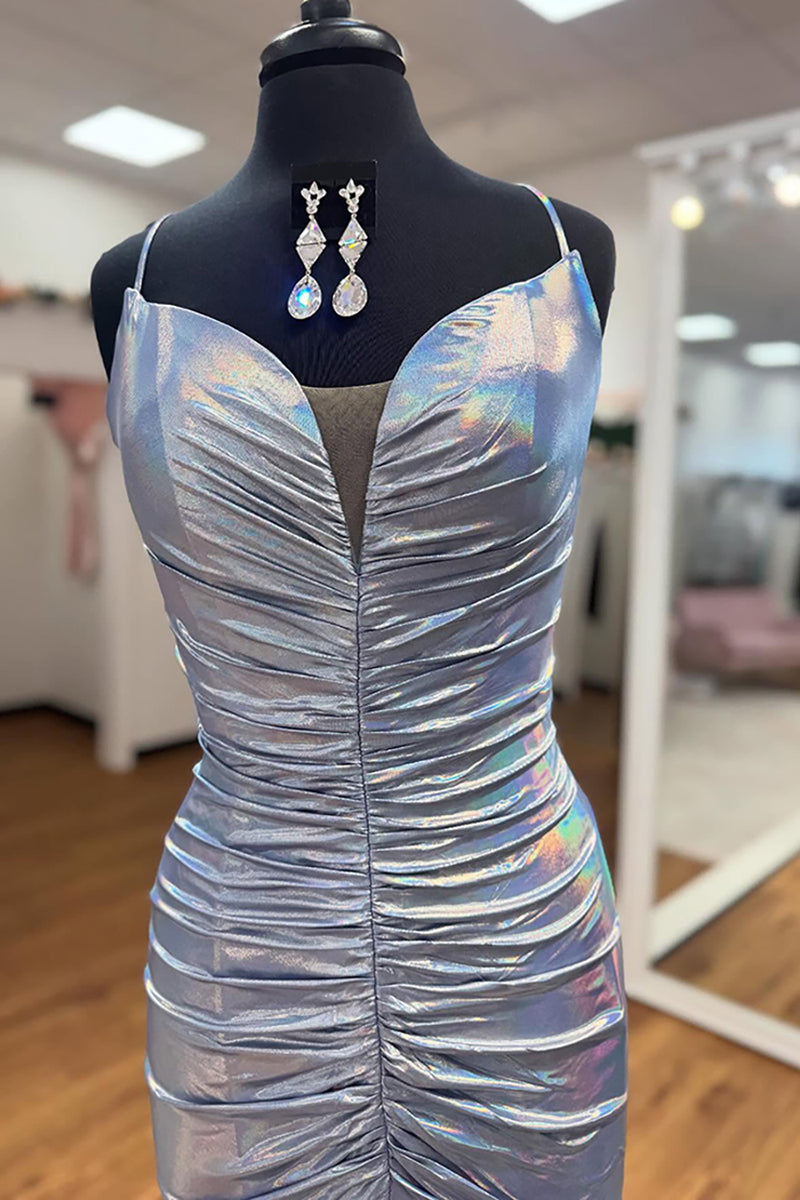 Load image into Gallery viewer, Gold Mermaid Spaghetti Straps Ruched Long Prom Dress