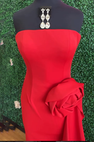 Load image into Gallery viewer, Red Strapless Mermaid Long Prom Dress with 3D Flower