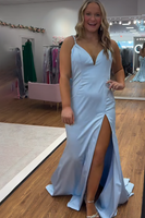 Load image into Gallery viewer, Fuchsia Satin Mermaid Spaghetti Straps Long Prom Dress with Bow