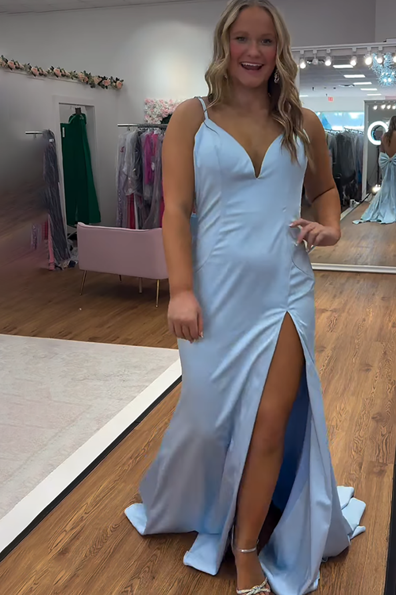 Load image into Gallery viewer, Fuchsia Satin Mermaid Spaghetti Straps Long Prom Dress with Bow