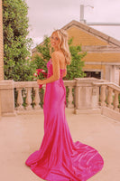 Load image into Gallery viewer, Sparkly Fuchsia Strapless Mermaid Long Prom Dress with Beadings