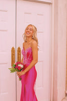 Load image into Gallery viewer, Sparkly Fuchsia Strapless Mermaid Long Prom Dress with Beadings