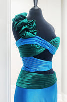 Load image into Gallery viewer, Blue Mermaid Ruched Cut Out Long Prom Dress with Slit