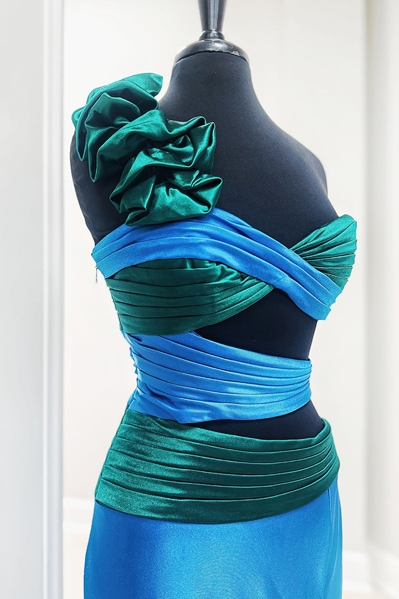 Load image into Gallery viewer, Blue Mermaid Ruched Cut Out Long Prom Dress with Slit