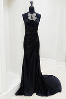 Load image into Gallery viewer, Sparkly Black Halter Mermaid Long Prom Dress with Beadings
