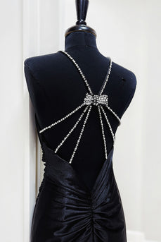 Sparkly Black Halter Mermaid Long Prom Dress with Beadings