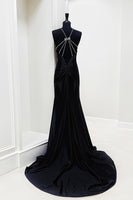Load image into Gallery viewer, Sparkly Black Halter Mermaid Long Prom Dress with Beadings