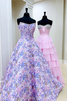 Load image into Gallery viewer, Lilac Flower Strapless Corset A Line Long Prom Dress with Pearls