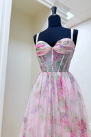 Load image into Gallery viewer, Grey Blue A Line Tulle Spaghetti Straps Long Corset Prom Dress with Ruffles