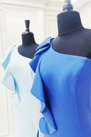 Load image into Gallery viewer, Light Blue Mermaid One Shoulder Ruffled Long Prom Dress with Slit