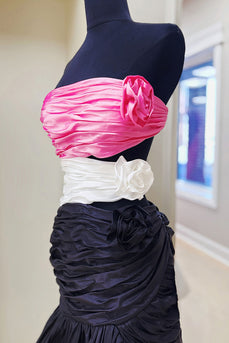 Black Patchwork Floral Strapless Mermaid Cut Out Long Prom Dress