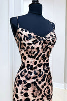 Load image into Gallery viewer, Sparkly Brown Leopard Beaded Tight Short Prom Dress with Ruffles