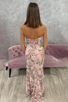 Load image into Gallery viewer, Floral Pink Mermaid Sweetheart Long Corset Prom Dress with Slit