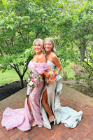 Load image into Gallery viewer, Pink Flower Mermaid Long Prom Dress with Slit